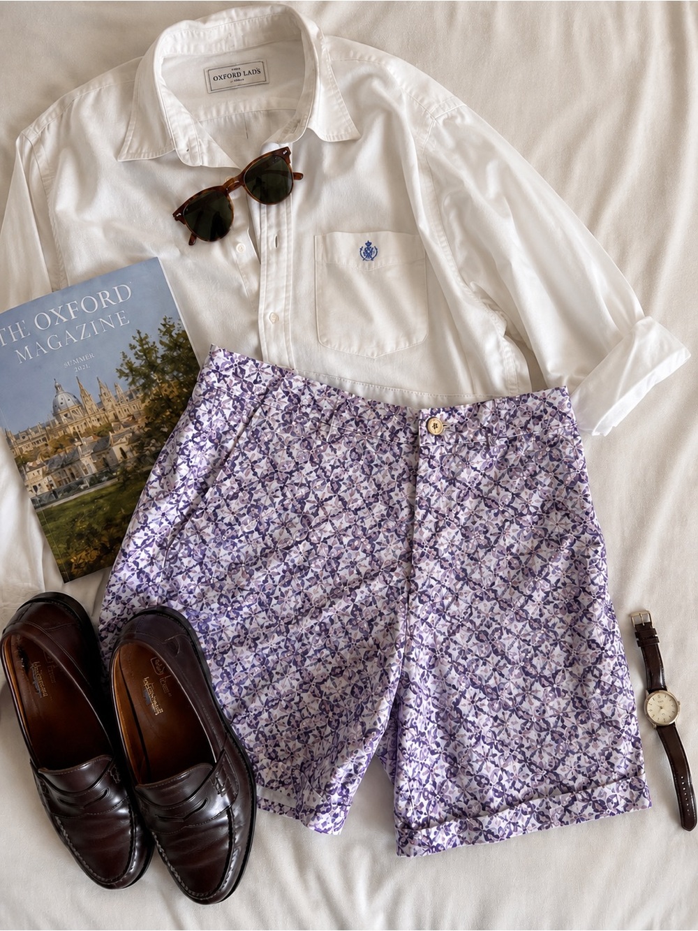 Oxford Lads Floral Trouser Shorts Purple Mosaic Preppy Cottagecore 31